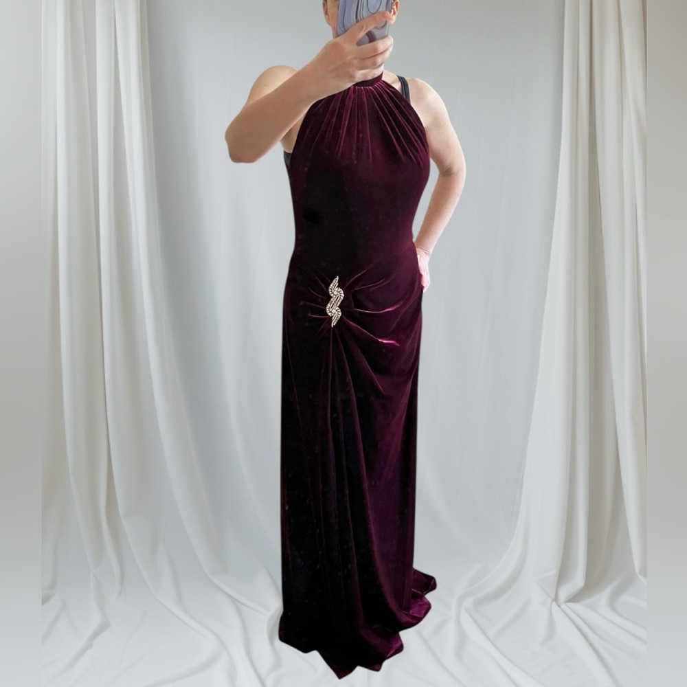 TADASHI Vintage Wine Red Stretch Velvet Maxi Dress | Size Medium